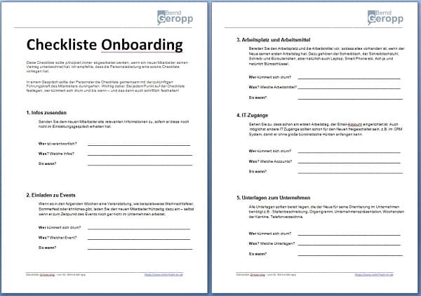 Checkliste Onboarding von Bernd Geropp